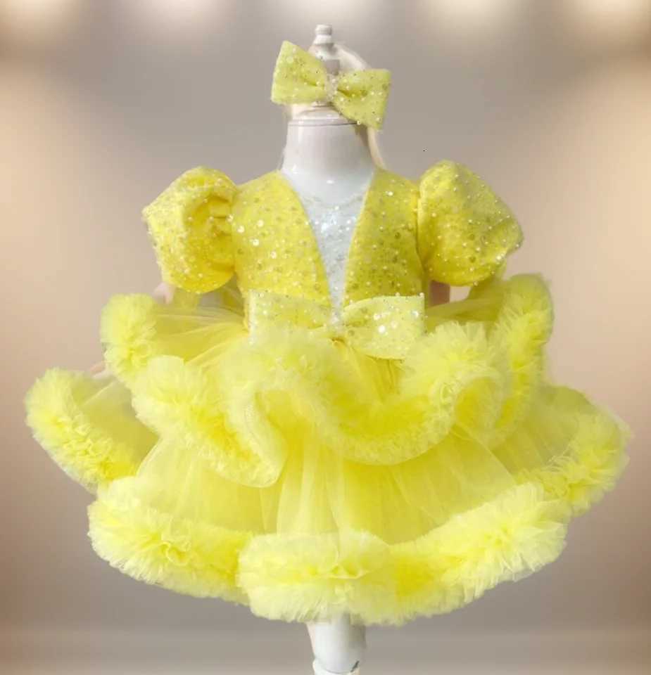 Sparkle Vneck lace mesh bow Girl dress Elegant girl birthday party ball Evening dress for kids girl Baby Custom Madeirst Commu Z250926