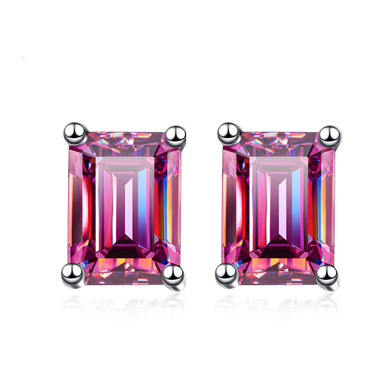 Moissanite earrings Top quality blue-green rectangular emerald cut moissanite earrings pink moissanite earrings silver jewelry
