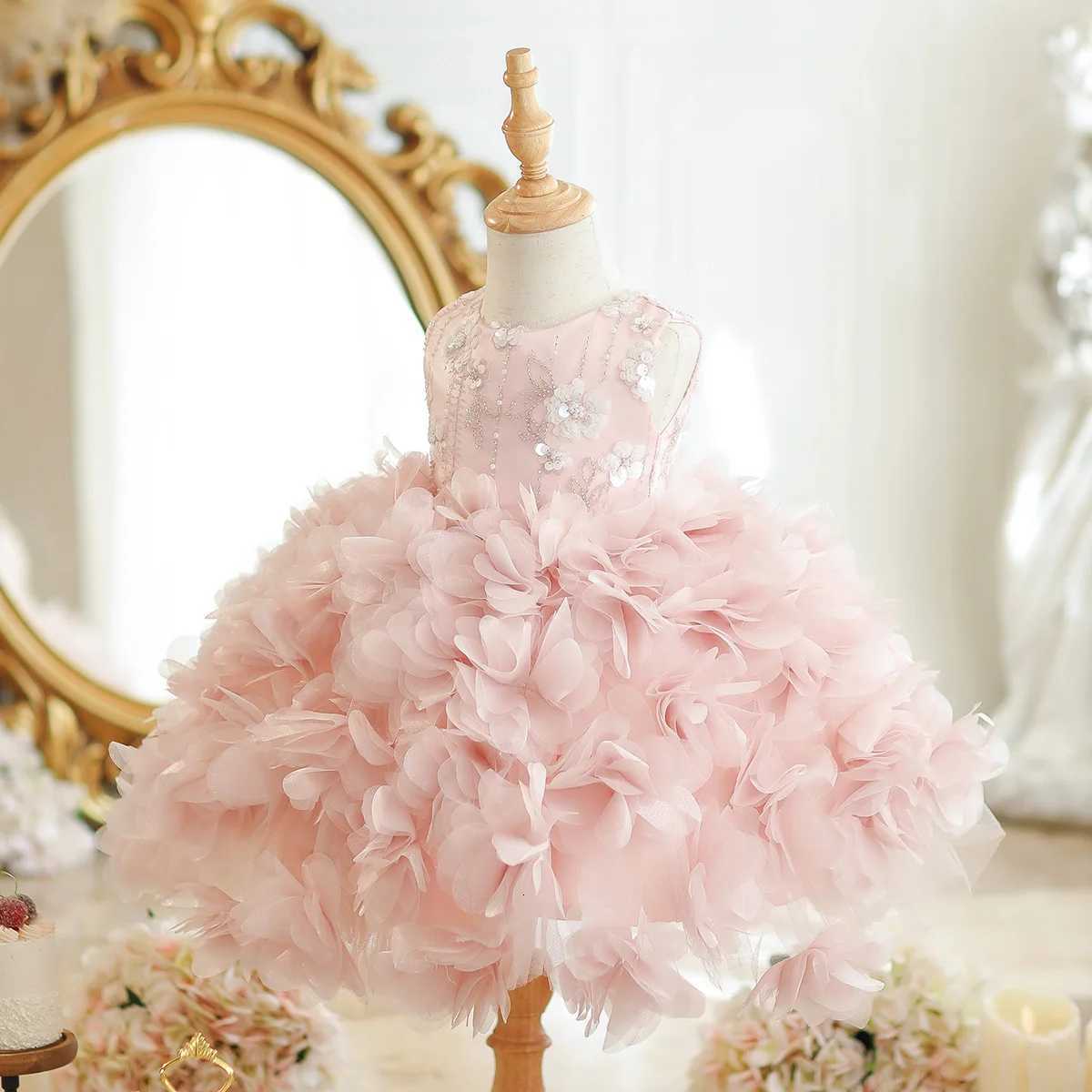 Pink Girls Birthday Party Fairy Tale Ball Gown Puffy Cake Skirt Sparkling Princess Dress Childrens Wear Flower Girl Z250926