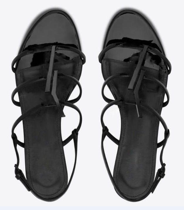 With Box High quality Women Luxurys Designers Sandals Heels Flats Shoes Open Toe Genuine Patent Leather alphabet Dress Shoes