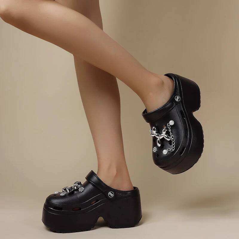 Women's Diy Clogs Summer 2024 Slip On Wedge Platform Sandals Woman Fashion Chain Thick Sole Garden Shoes Ladies ddmypanda