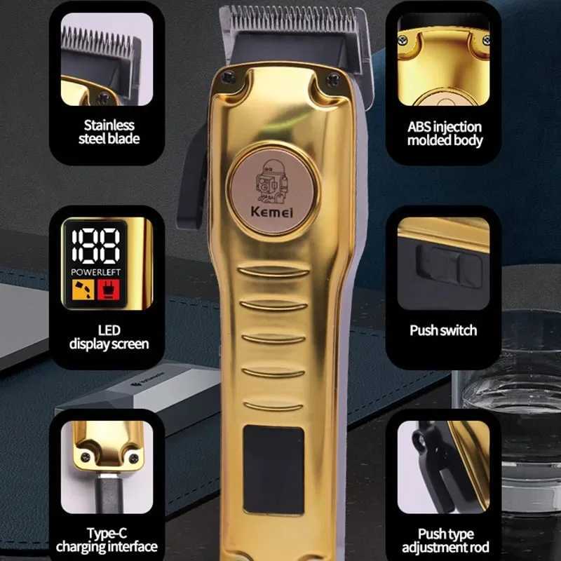 Kemei Professional Hair Clippers Electric Cordless Hair Trimmer with LCD Display USB Rechargeable Hair Cutting Machine for Men R250926