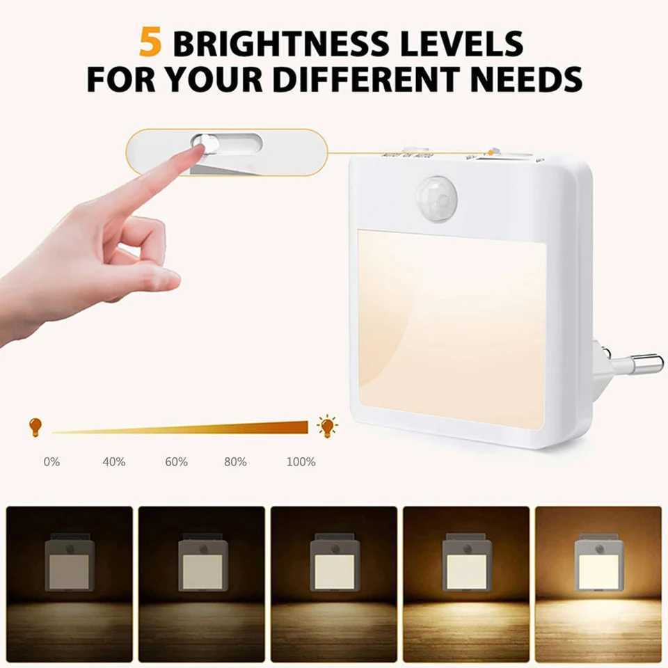 Plug in Night Light with Motion Sensor Auto Dusk to Dawn Dimmable Wireless Sensor Warm White LED Nightlight for Kids Bedroom C2509251
