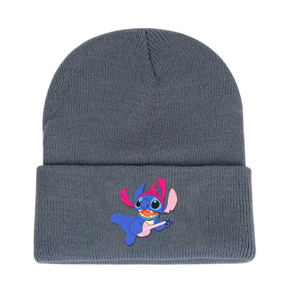 Disney New Warm Stitch Knitted Caps Anime Cartoon Stitch Kids Hat Winter Elastic Beanies Hat Birthday Gift H250926