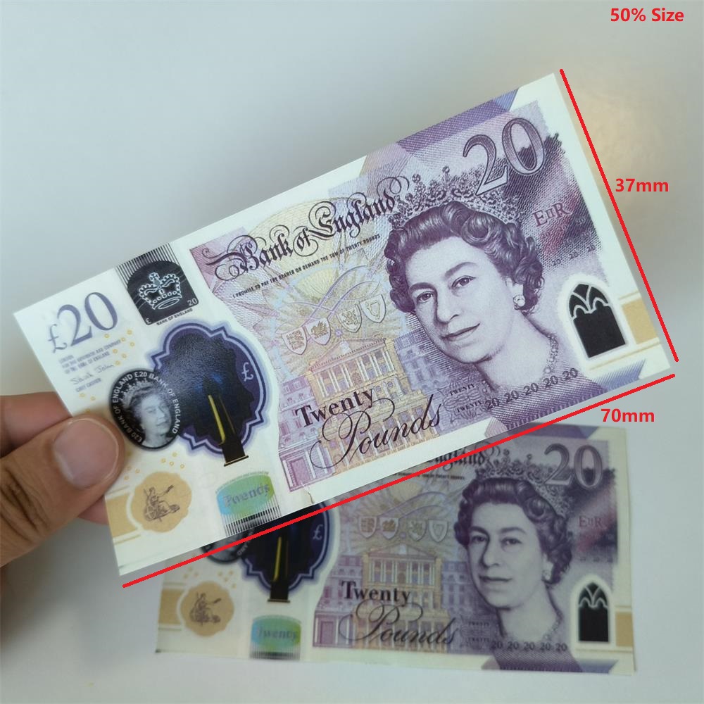3A Realistic Paper Fake Money UK Party Supplies Prop Money Pounds Banknote 5 10 20 50 Euros Dollar Money Toy Bar Copy Currency Movie Money Faux-billets 70*37mm 50% Size