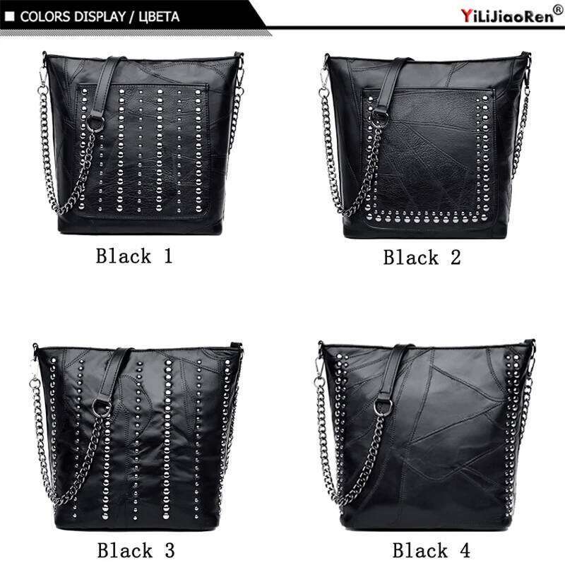 New Fashion Rivet Crossbody High Quality Genuine Leather Designer Chain Messenger Bag Large Shoulder Bags Sac A Main