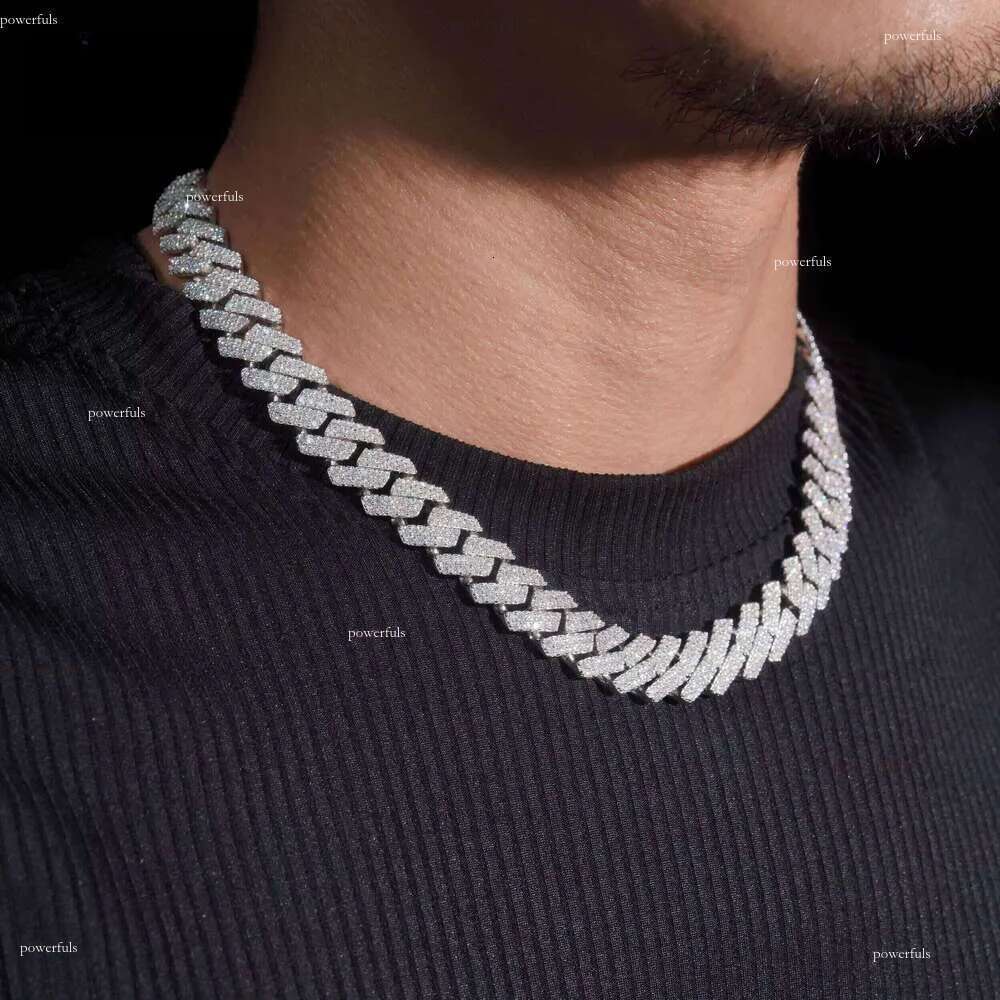 New 13Mm 2-Row Solid Sier Men's Hip-Hop Accessory Chilled VVS Moissanite Cuban Chain Necklace