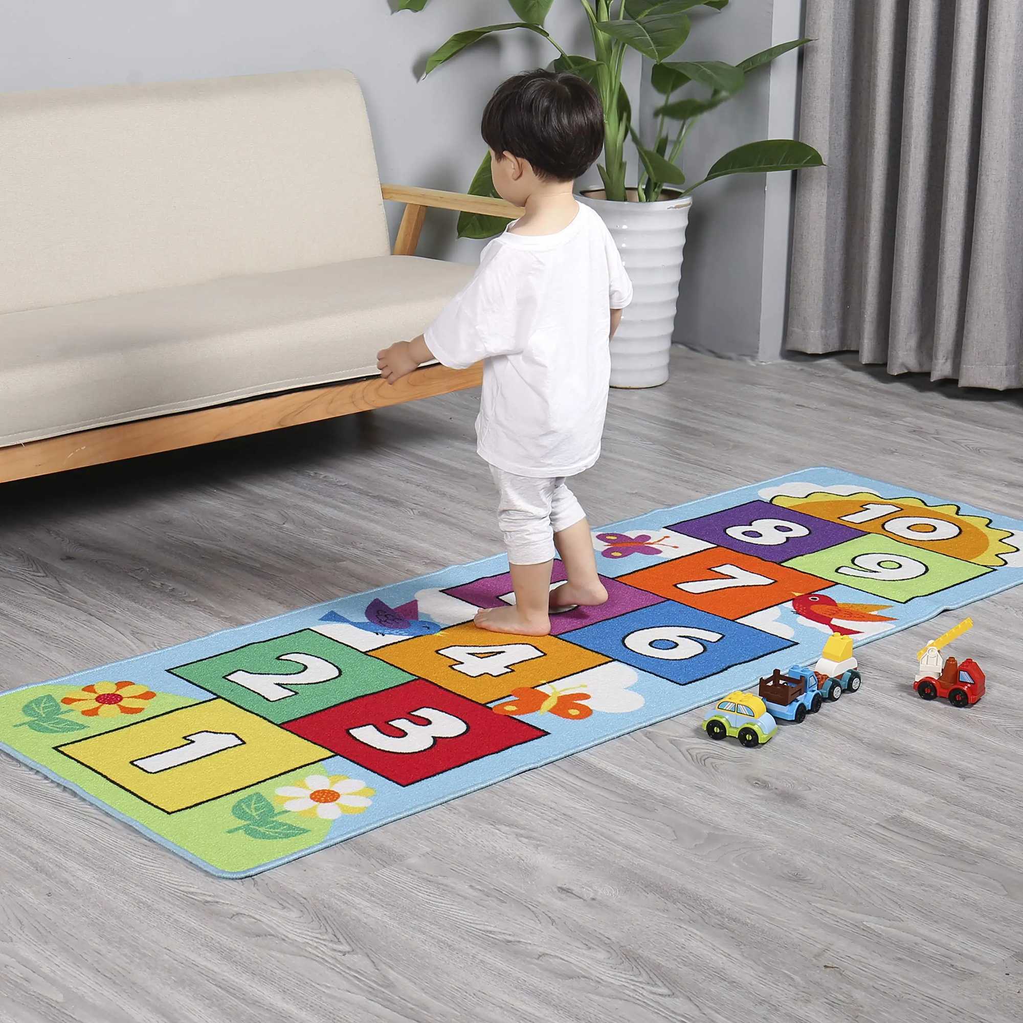 VIKAMA Cartoon Hopscotch Digital Game CarpetRug Room Game Carpet Childrens Game Mat Yoga Mat Rug For Bedroom C250926