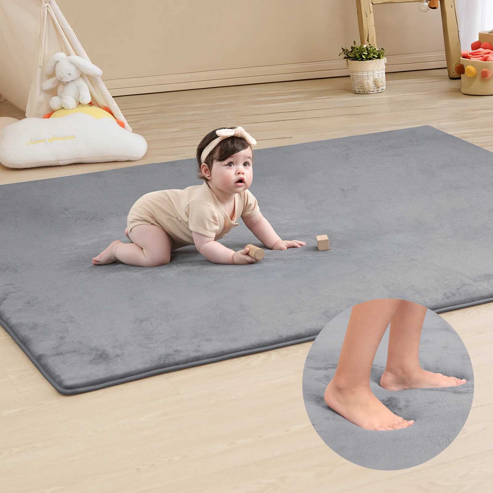 Gray Memory Foam Baby Play Mat for Playpen Thick Large Crawling Mat for Floor Soft Velvet NonSlip for Kids Playroom Mat Rug C250926