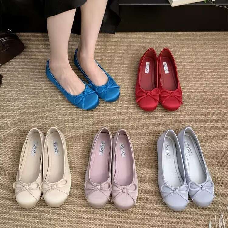 Soft Sole Round Toe Ballet Flats for Women 2025 Designer Shoe Spring New Satin Flat Slip-On Grandma Shoes