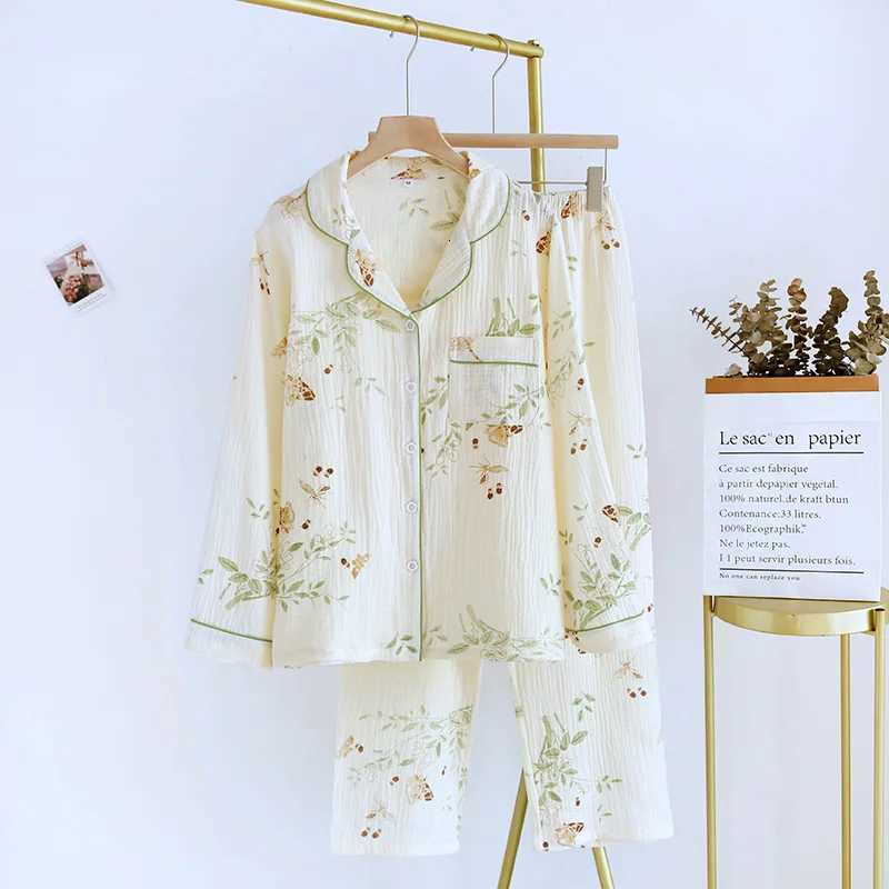 New large size pajamas women cotton crepe home service cotton long sleeve trousers suit simple and comfortable summer and autumn Z250925
