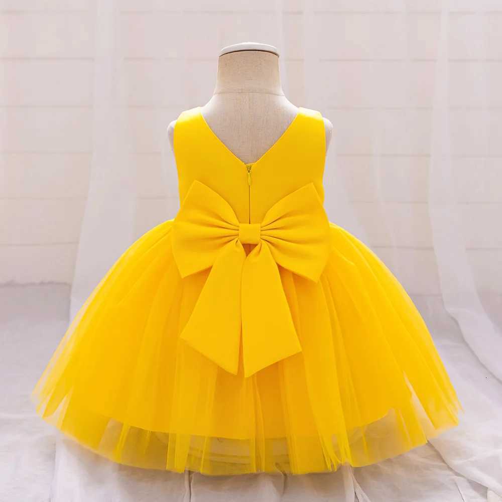 Bow Baby Girls Wedding Dress Tulle Toddler 1st Birthday Party Gown Vneck Infant Baby Princess Dresses For Girl Summer Clothes Z250926