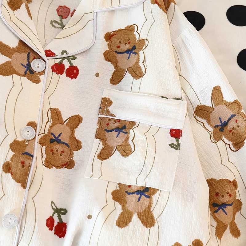 Cartoon Cherry Bear Kawaii Womens Pajamas Harajuku Cute Y2K Pajamas for Women Long Sleeve Top Elastic Waist Pants Sleepwear Z250925