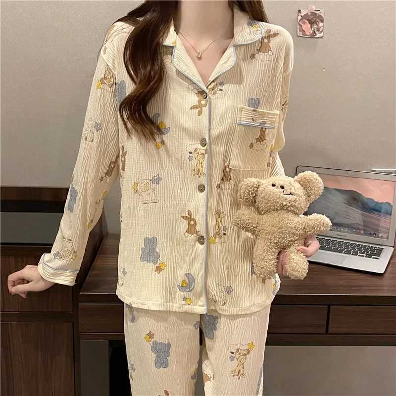Springautumn Japanese Style Ins Pyjama Set Womens Long Sleeve Trousers Student Cute Cartoon Outer Wear Home Clothes Suit Z250925