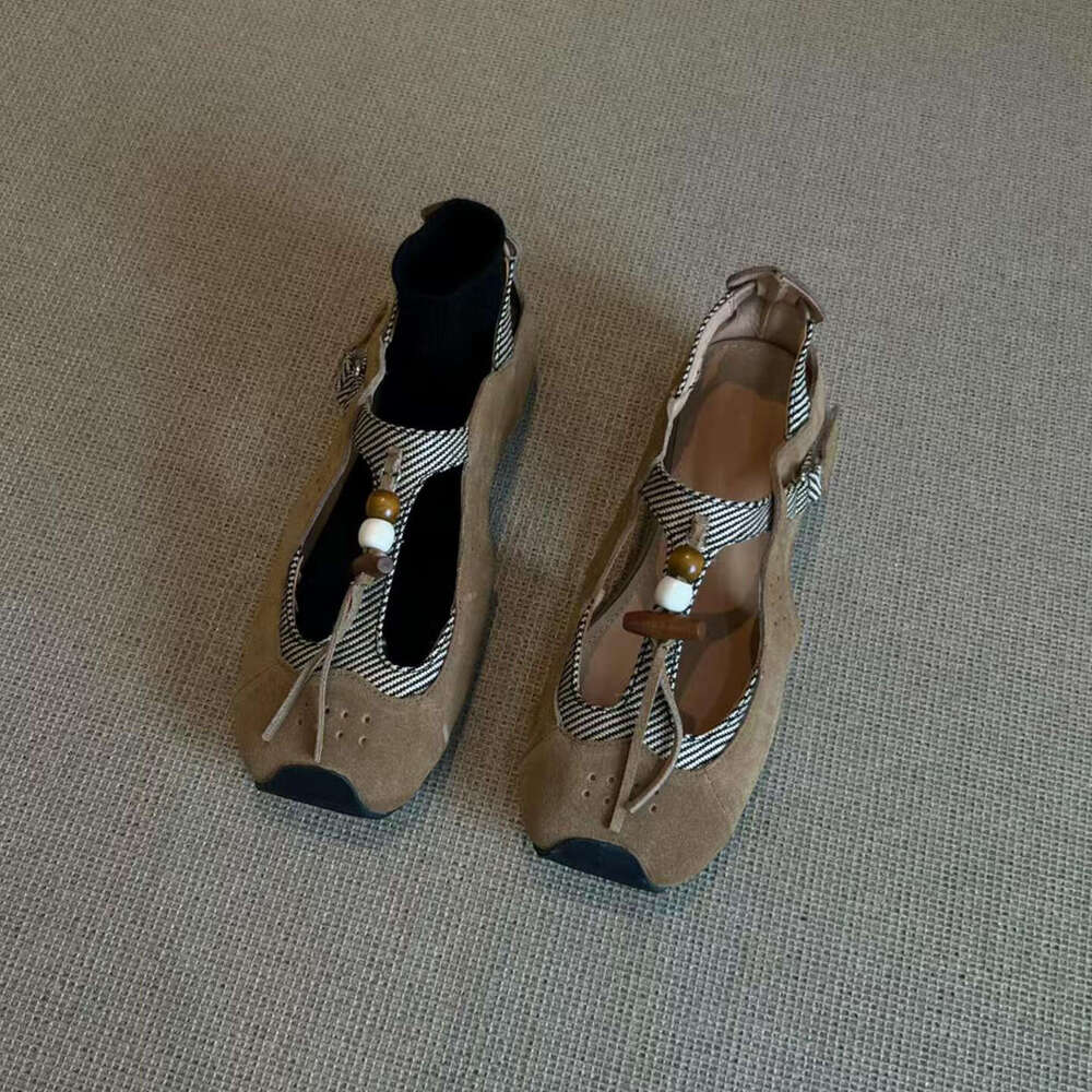 Sheepskin Version che French Style T-Strap Hidden Wedge Closed-Toe Sandals with Tassels Flat Designer Shoe Single Shoes for Women