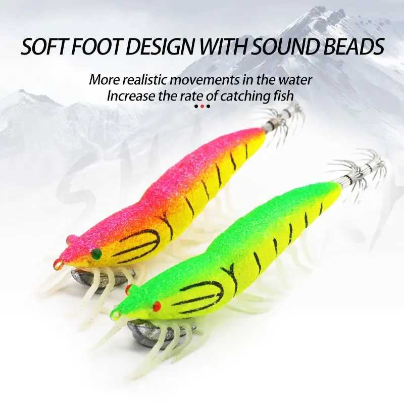 8PCS Bag Glow in The Dark Soft Foot Shrimp Jig Hard Shrimp Squid Hook Wood Shrimp Bait Fishing Lure Set W250926