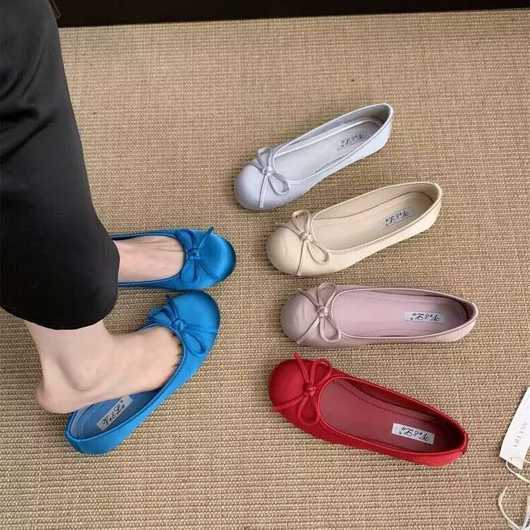 Soft Sole Round Toe Ballet Flats for Women 2025 Designer Shoe Spring New Satin Flat Slip-On Grandma Shoes
