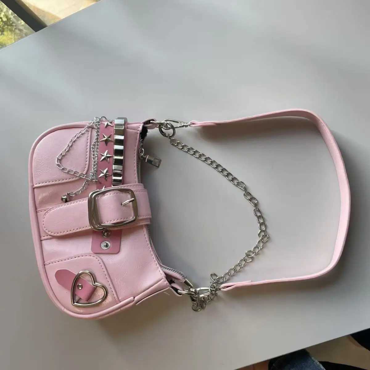 Fashion Hot Girls Square Shoulder Bags Retro Rivet Star Womens Underarm Bag Sweet Pu Leather Female Chain Handbags Pink Purse Z250926