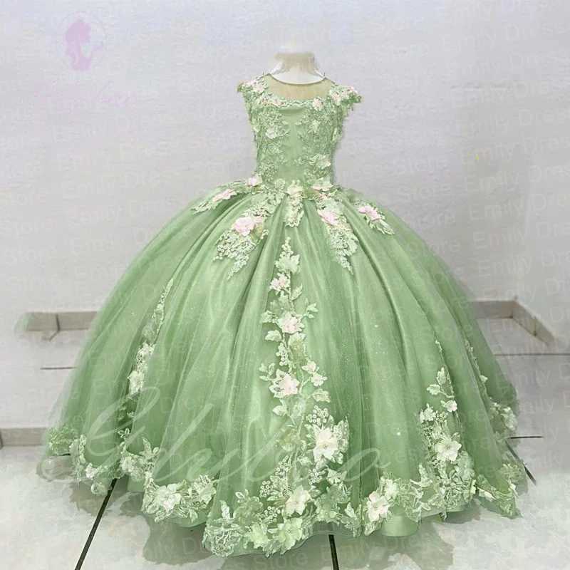 Pink Tulle Flower Girl Dress For Wedding Puffy 3d Applique Floor Length Kids Birthday Pageant First Communion Baby Ball Gown Z250926