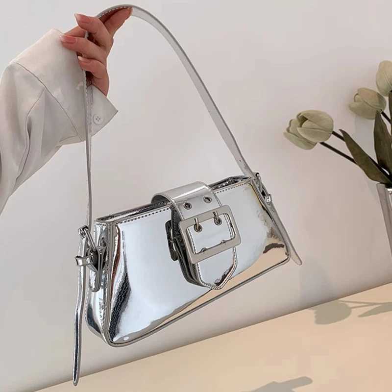 Silver Shoulder Bags for Women 2023 Spring Y2K Small Purse Glossy PU Leather Luxury Brand Female Underarm Handbags Pink Z250926