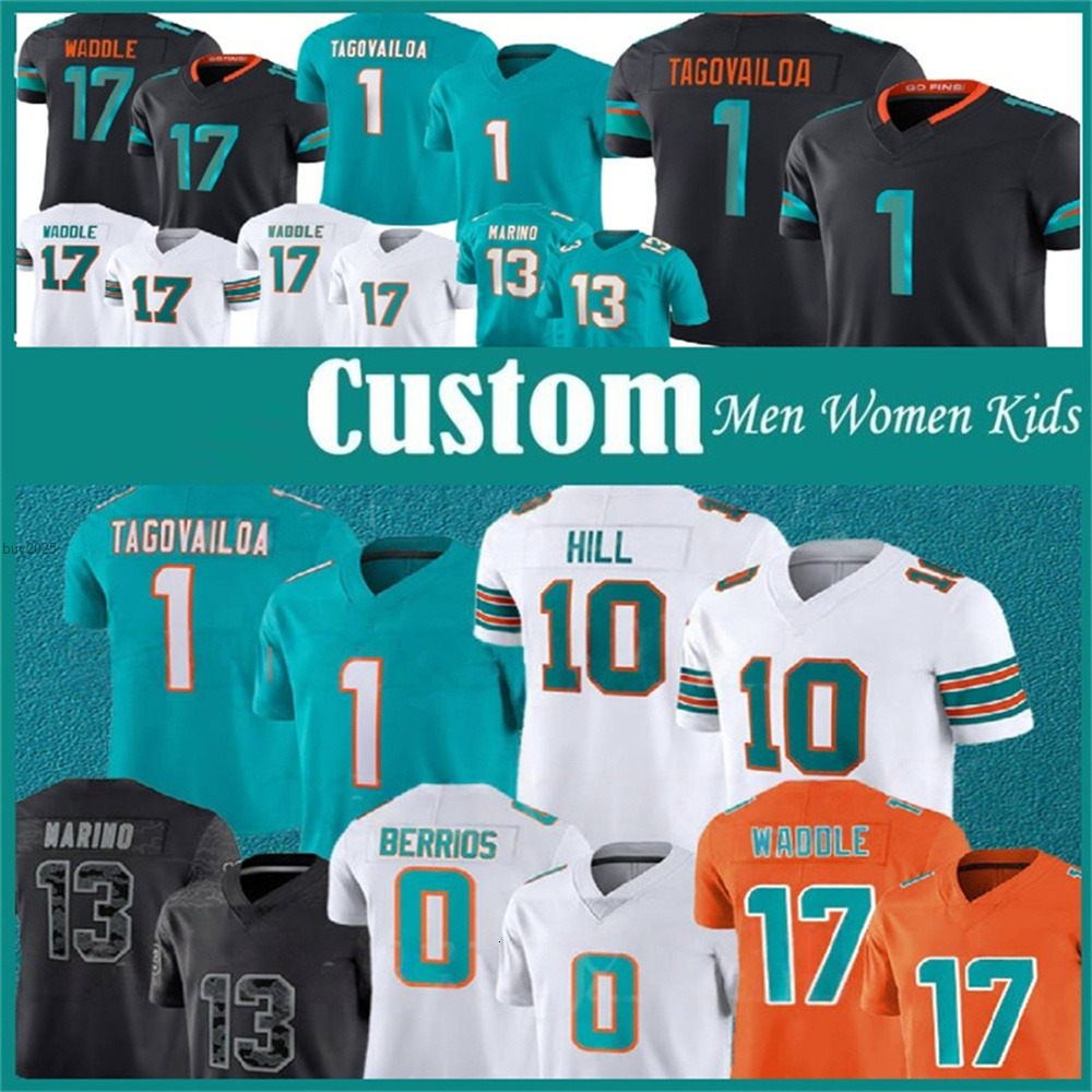 Custom Dolphinss Jaylen Waddle Jersey Tua Tagovailoa Tyreek Hill Dan Marino Jevon Holland Jaelan Phillips Jalen Ramsey Braxton Berrios Season Jerseys Mens 4xl