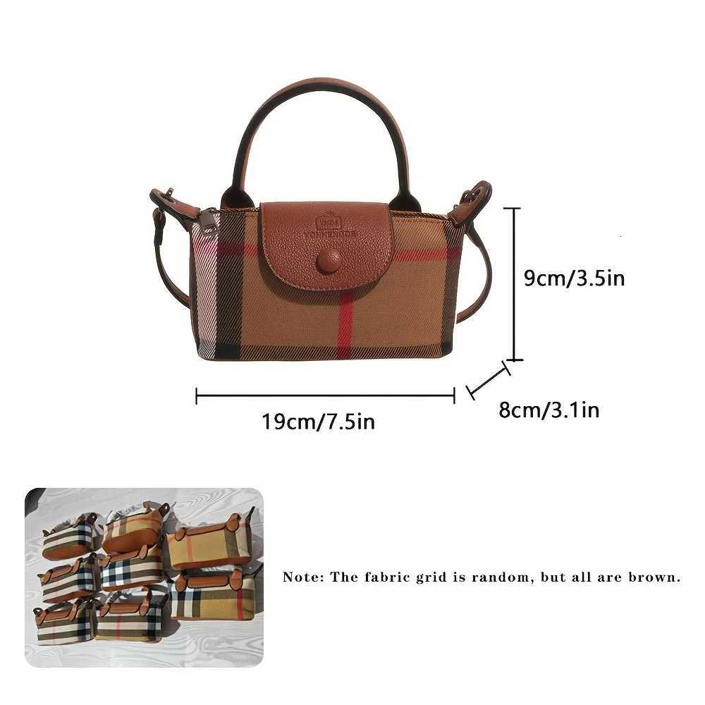 Retro Fashion Leather Small Bag Work Commute Casual Mini Tote Dumpling Bag Plaid CrossBody BagW250926