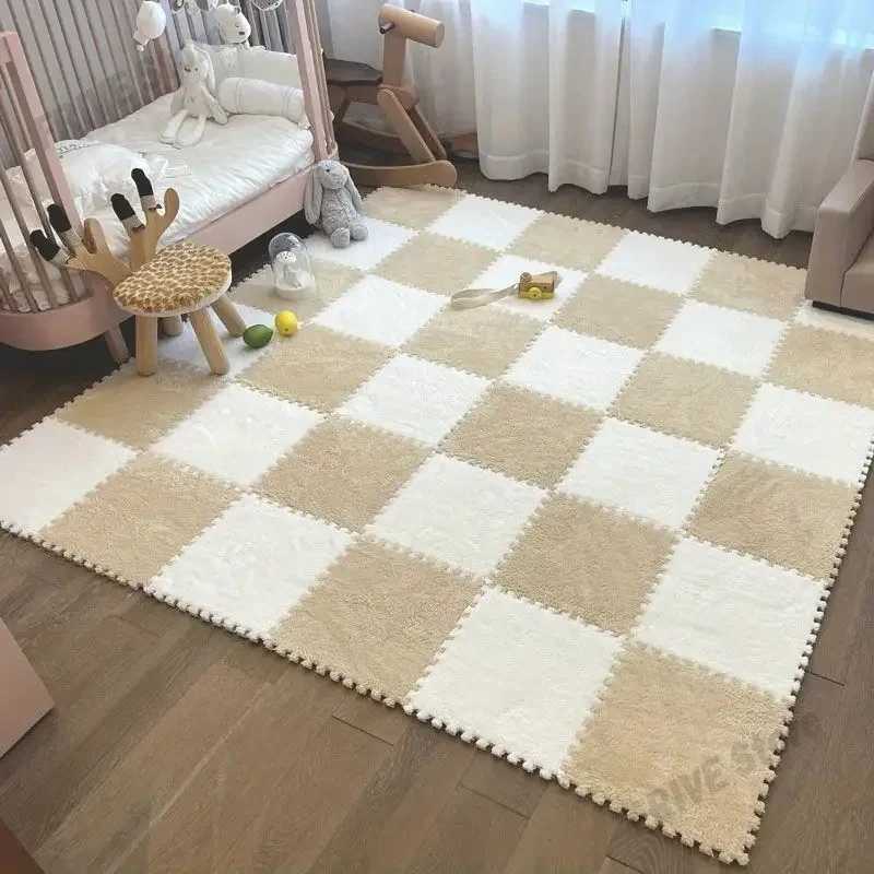 Plush Puzzle Foam Floor Mat for Kids Thick Interlocking Fluffy Tiles with Border Square Rug Bedroom Baby Jigsaw Puzzle Play Mat C250926