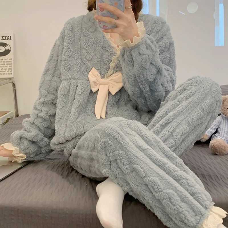 2024 New Autumn And Winter Ladies Coral Velvet Pajamas Cute Padded Thickened Pajamas Suit Flannel Homewear Suit Z250925