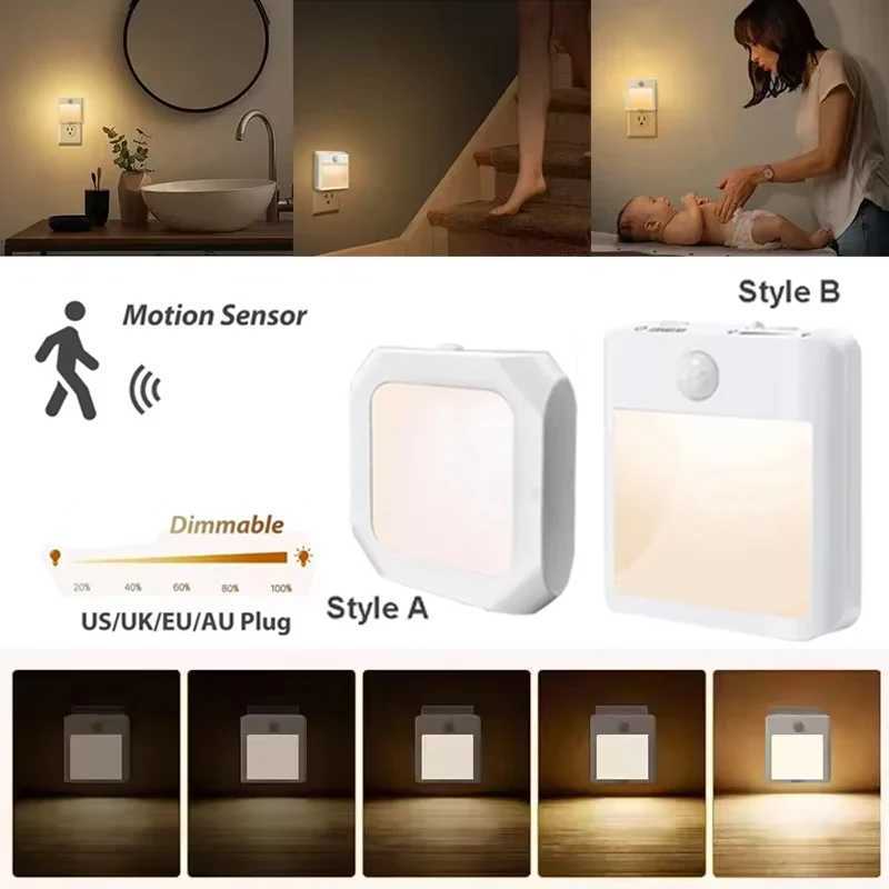 Motion Sensor LED Night Lights EUUSAUUK Plug Dimmable Cabinet Light for Baby Bedside Bedroom Corridor Wireless Lamp Lighting C250925