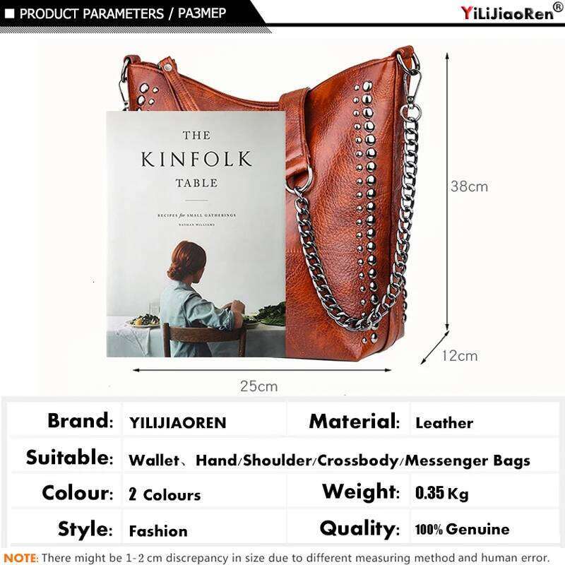 Designer Bag Retro Rivet Shoulder Chain Crossbody Bags For Leather Messenger Bag Women Large Handbag Lady Bolsas De Mujer