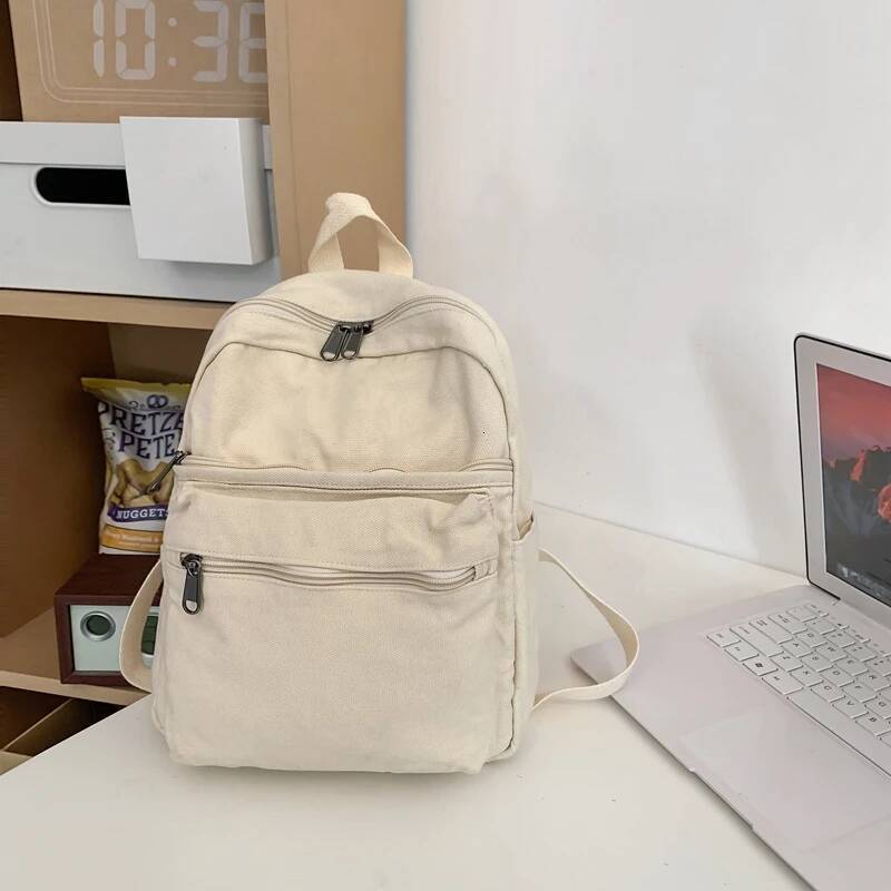 Small Canvas Backpacks Women 100% Cotton School Bags For Teenage Girls Solid Purple Brand Korea Style Cloth Casual Satchels high-quality