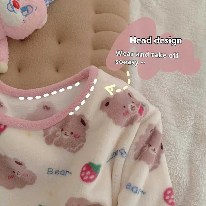 Winter Pajamas Round Neck Long Sleeve Cartoon Bear Warm Sleepwear for Winter Thickened Big Size Pajamas Coral Fleece TwoPiece Z250925