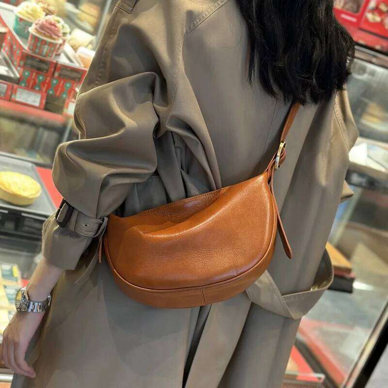 Leather Armpit Dumpling Vintage Commuter Cowhide Shoulder Crossbody Bag Women's Saddle Purses And Handbags suotong2509