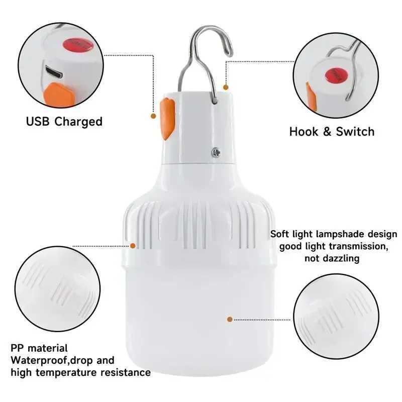 3060W Emergency Light Outdoor Camping Supplies Edc Outdoor USB Rechargeable LED Light Bulb Lantern Hiking Sports Entertainment C250928