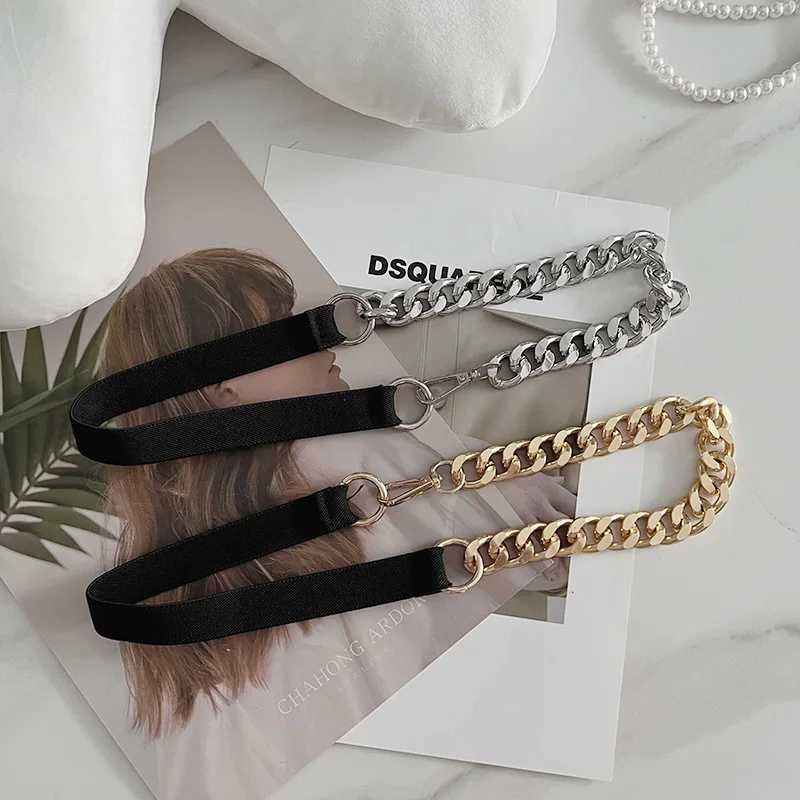 Fashionable Metal Chain Belt Thick GoldSilver Color Metal Chain Black Elastic Band Belt Womans Belt L250926