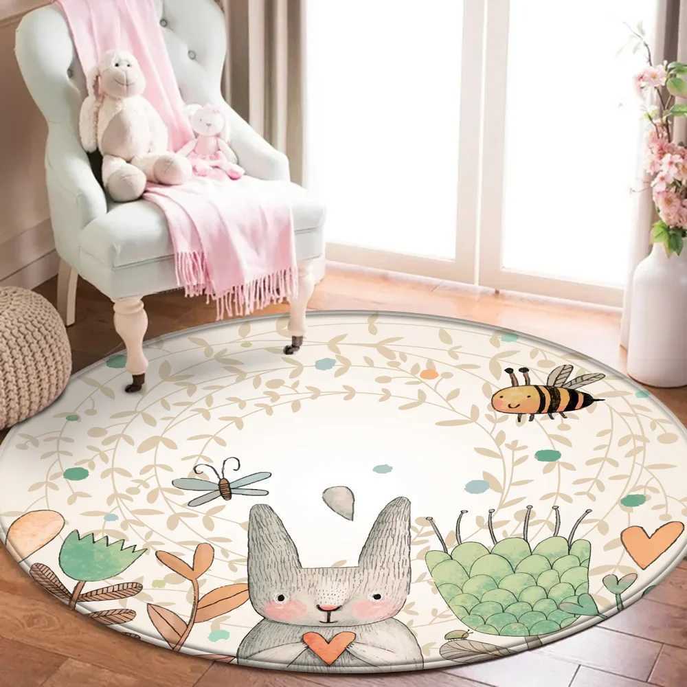 Kids Handprint Rug Round Baby Play Mat Simple Animal Rabbit Bee Pattern C250926