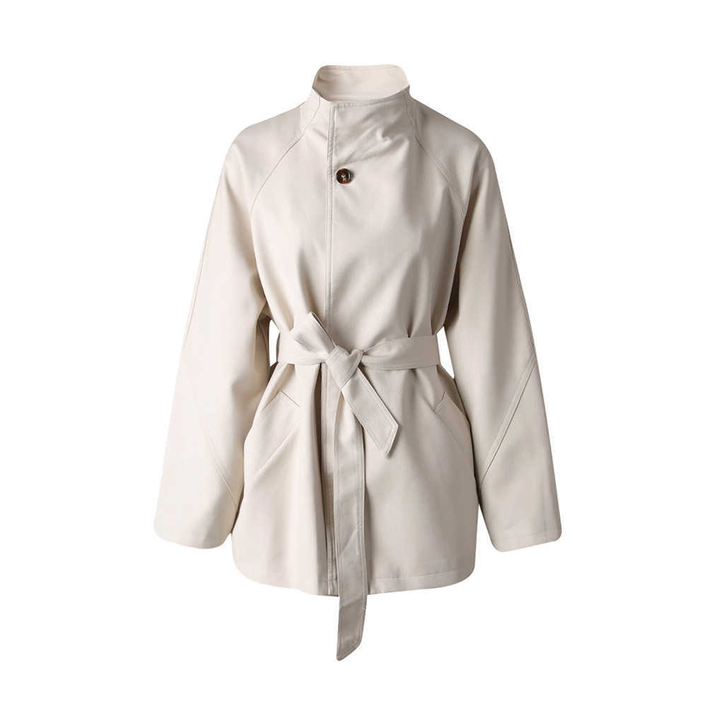Hepburn Sle Elegant HighEnd Stand Collar Trench Coat for Women Autumn New LaceUp WaistCinng Versatile Oversized Jacket Short Coat W250926