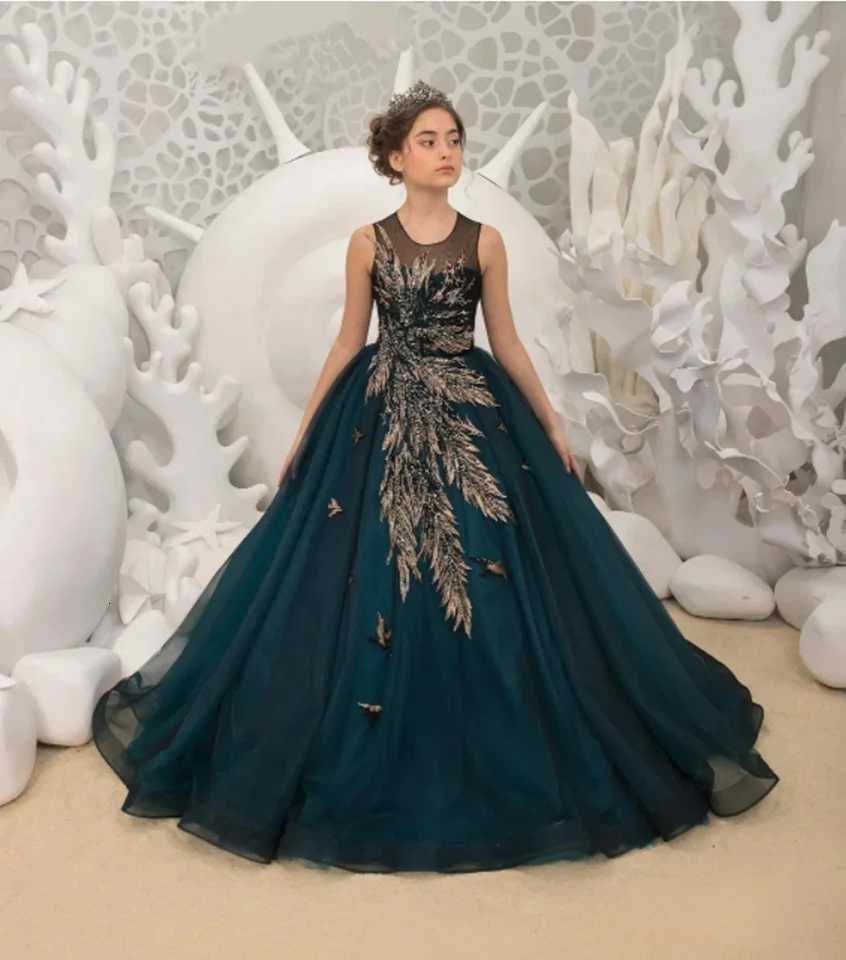 Flower Girls Dress Wedding Bow Beaded Evening Children Princess Party Pageant Gowns Girl Birthday Dresses Lace Appliqued Z250926