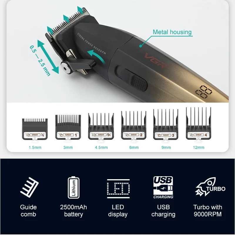 Original Metal 9000RPM Professional Mens Hair Clipper Rechargeable Hair Trimmer Barber Cordless Hair Cutting Electric Salon R250926