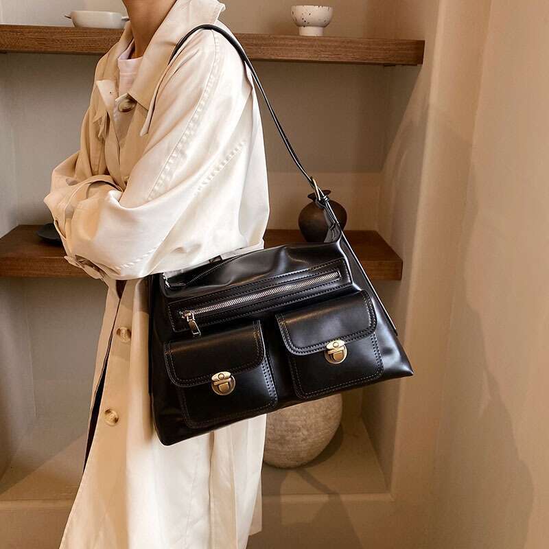 Autumn New High-End Feel Shoulder Women's Large Capacity Niche Design Double Pocket Crossbody Bag