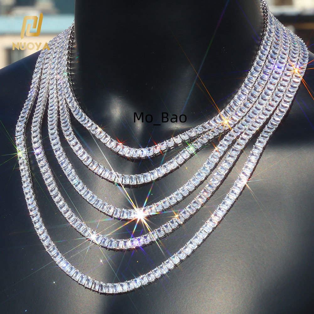 NOUYA Silver Plated Tennis Chain Necklace for Women 6mm Baguette Zircon Stones Hip Hop Fine Jewelry Tennis Chains