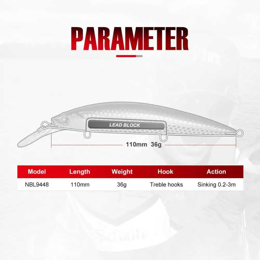 NOEBY 110mm 36g Heavy Sinking Minnow Rolling Wobbrs Artificial Hard Baits Jerkbait for Seabass Fishing Lure W250926