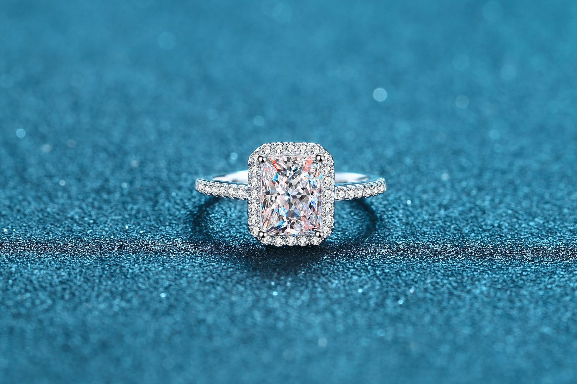 Rings for women Engagement ring with box lab grown diamond ring Square ring Pure silver ring 1 CT 2CT four claw shaped moissanite ring