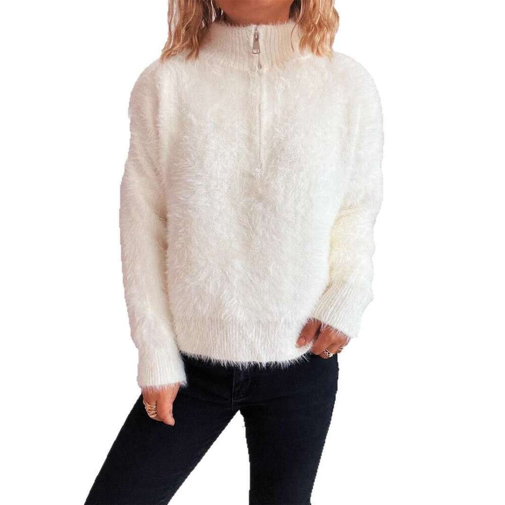 Solid Color Short Casual Turn-Down Collar Half-Zip Knitted Top Commuter Fashion Women's Sweater