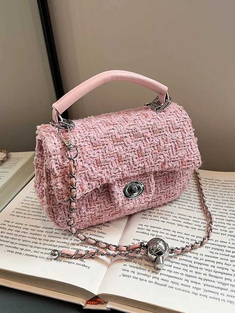 Womens Woolen Tweed Chain Crossbody Bags Autumn Winter New Sequin Small Square Handbags for Party Fashion Single Shoulder Bag Z250926