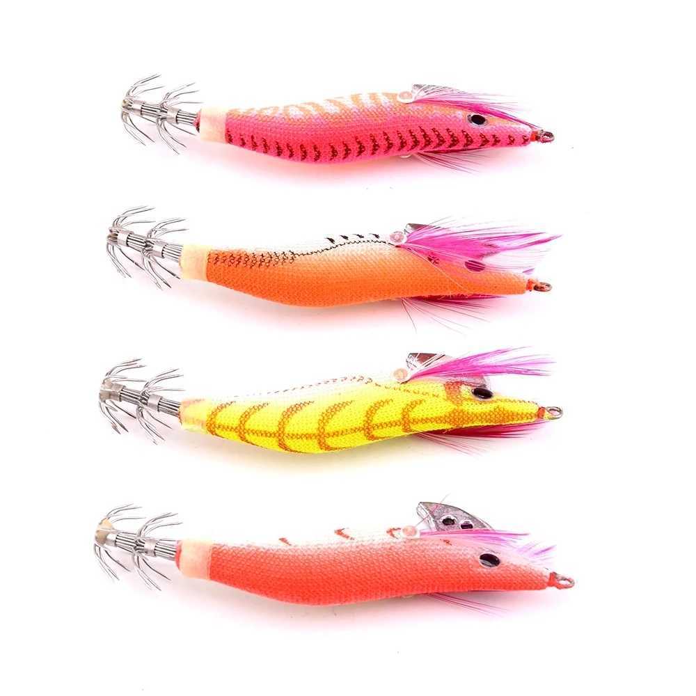 4PCS Wrapped Prawn Lure Octopus Shrimp Wood Baits Squid Jig Fishing Hooks 85CM 73G 20 W250926