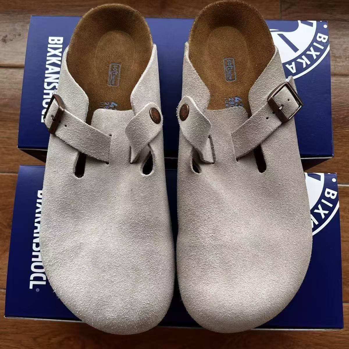 designer clogs sandals boston shearling big size eur35-46 summer beach slippers flat slides soft footed platform Slipper Fur Suede Leather nubuck wood boston Clogs