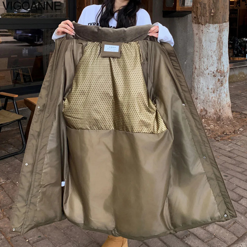 VigoAnne 2025 Winter Zipper Hooded Down Long Coat Korean Women Long Sleeve Pocket Solid Loose Jacket Lady Thick Warm Outwear 250917