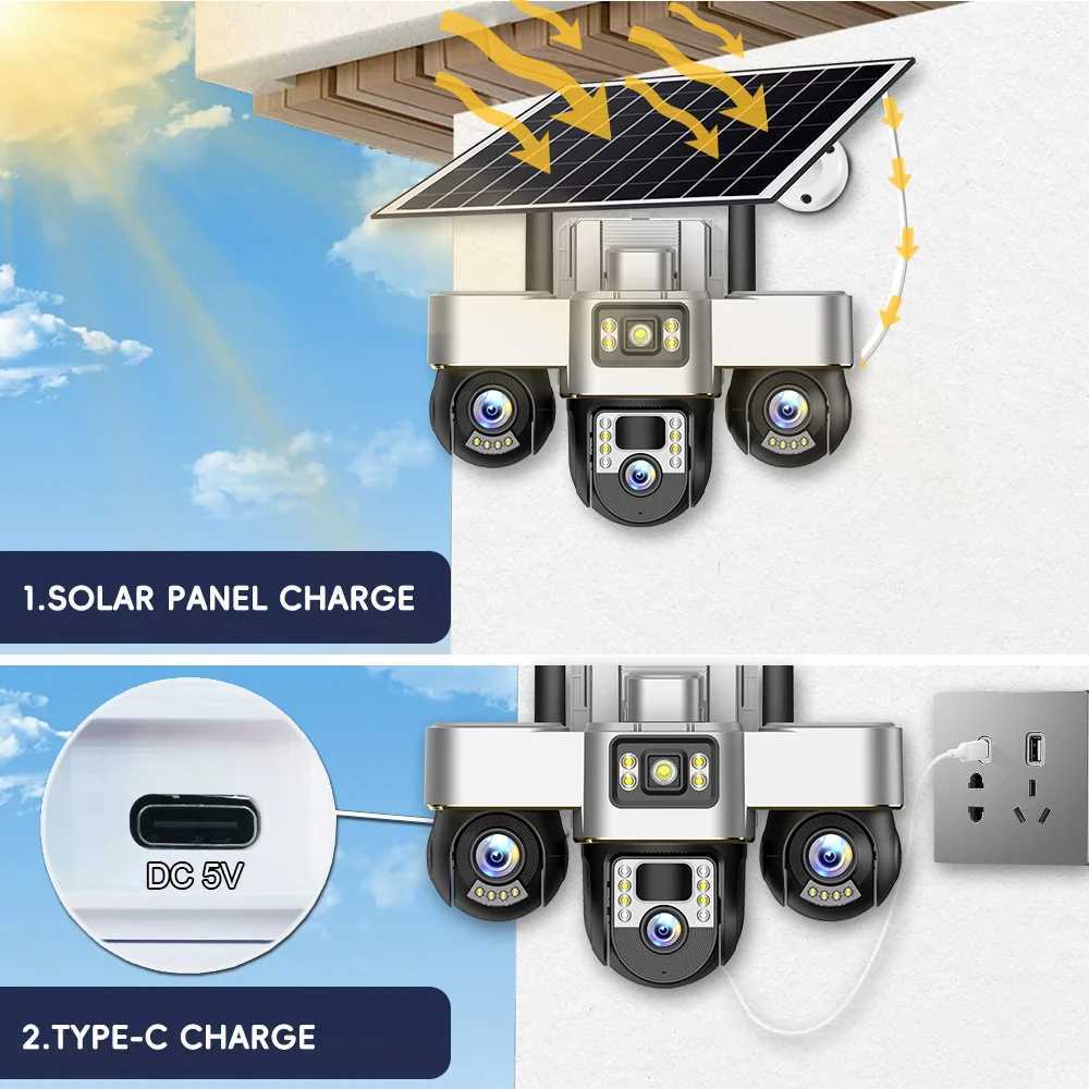 15MP 4G Three PTZ Solar Camera Three sn PIR Human Tracking Security CCTV Surveillance IP Camera PTZ control for all 3 Lens Y250925