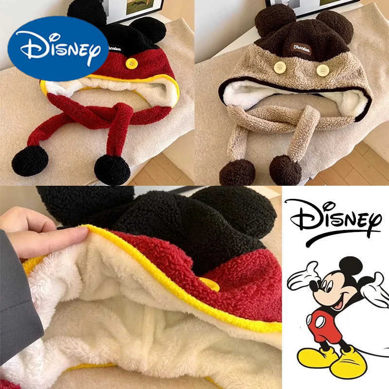 Disney Mickey Mouse Earflap Hat Plush Winter Hooded Kawaii Beanies Anime Creative Couple Men Women Home Soft Fluffy Earmuffs Hat H250926